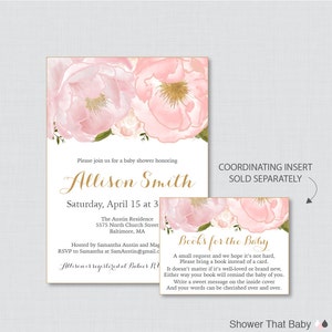 Floral Baby Shower Invitation Printable or Printed Blush Pink and Gold Flower Baby Shower Invites, Elegant Baby Shower Invite Girl 0044 image 2