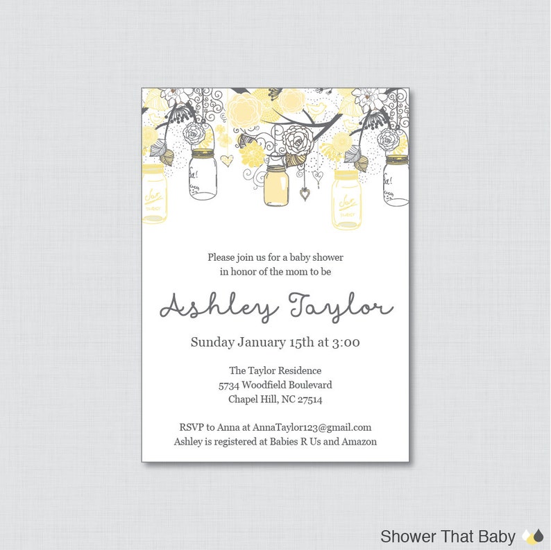 Mason Jar Baby Shower Invitation Printable or Printed Invite - Etsy