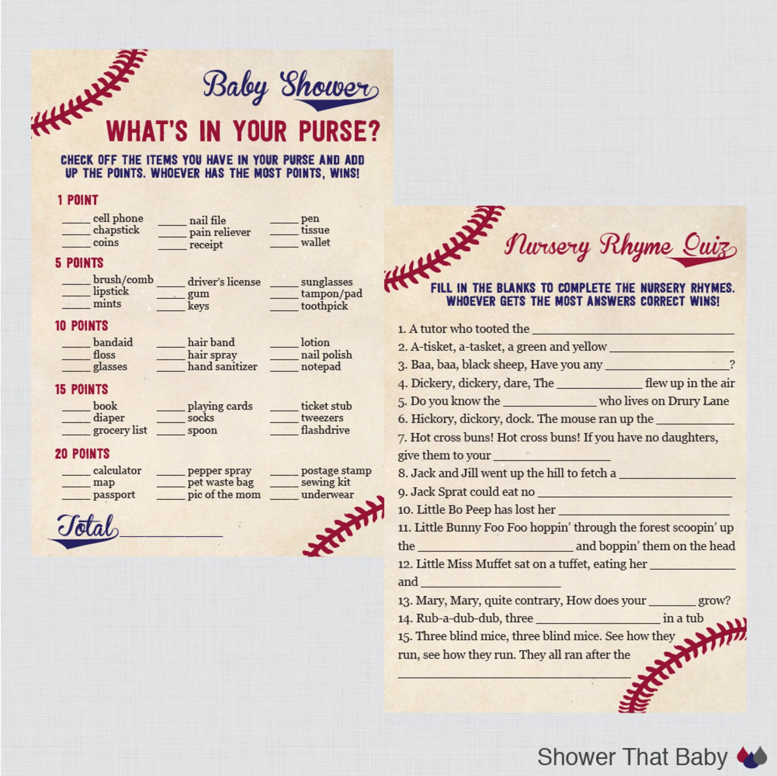 Baseball Baby Shower Games Package Seven Printable Games: - Etsy