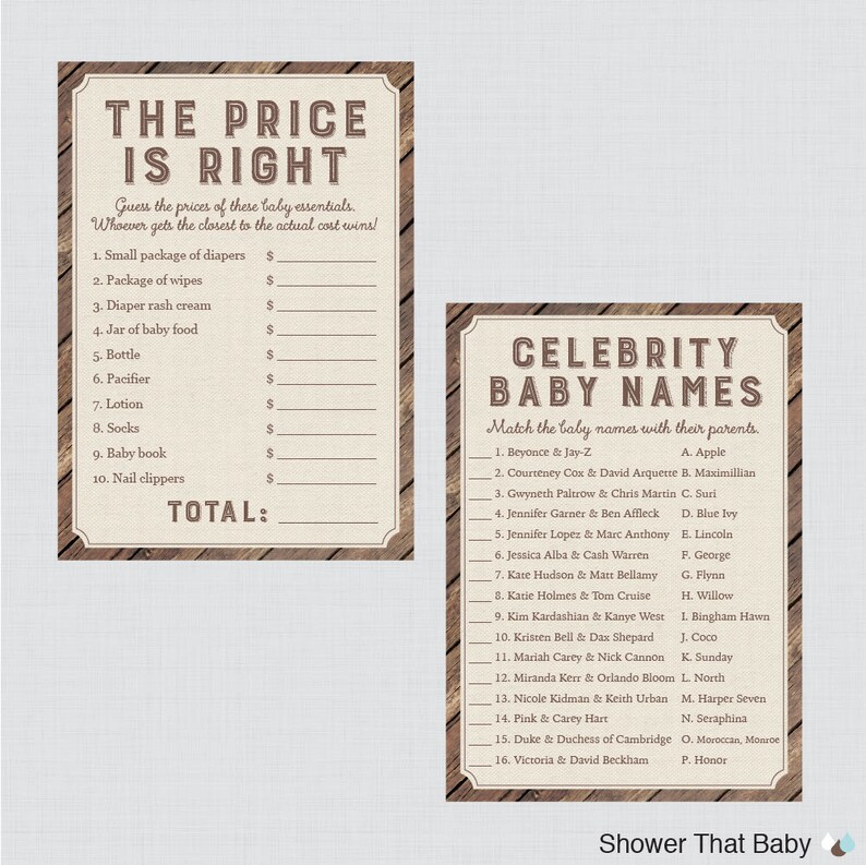Rustic Baby Shower Games Package Seven Printable Games: - Etsy