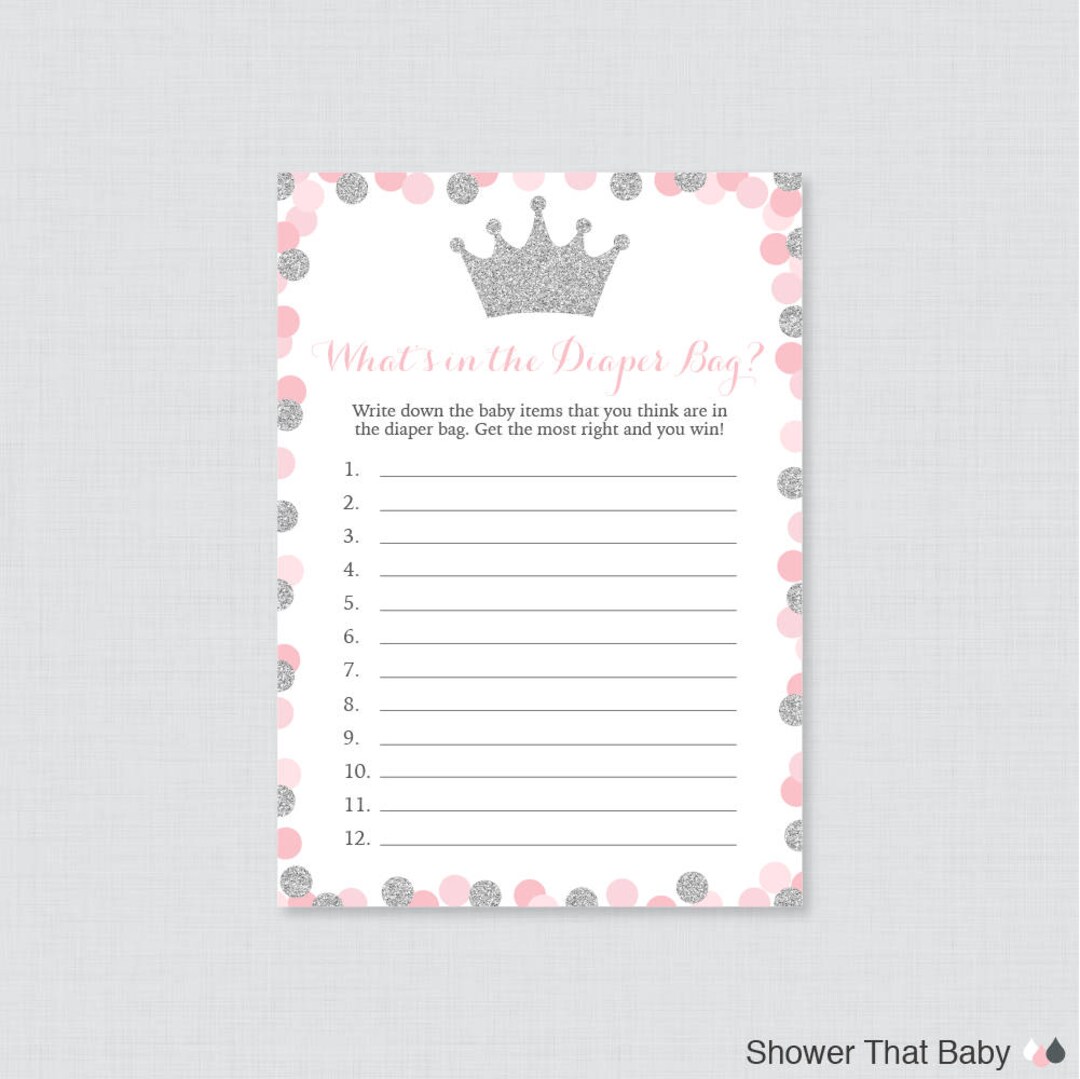 Princess Baby Shower Diaper Bag Game Guess What's in the Diaper Bag