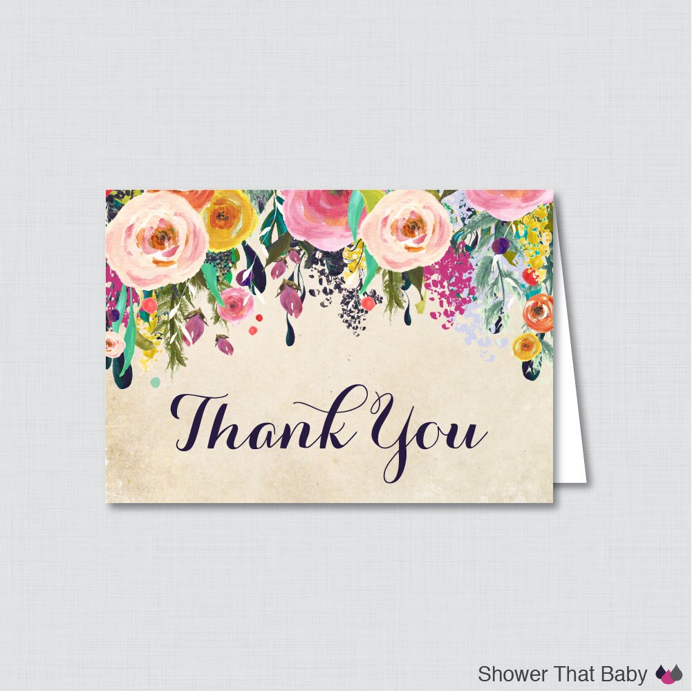 Printable Floral Thank You Card Printable Instant Download Etsy