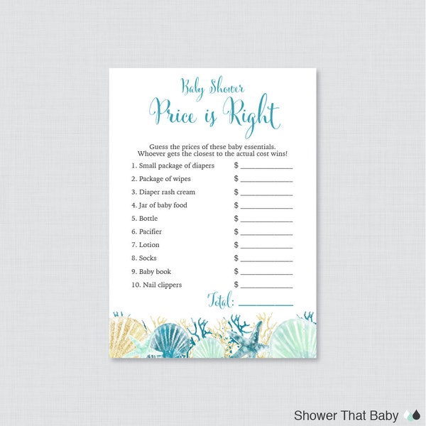 Nautical Baby Shower Price is Right Game - Printable Instant Download - Blue Beach Themed Under the Sea Baby Shower Price is Right - 0047-B