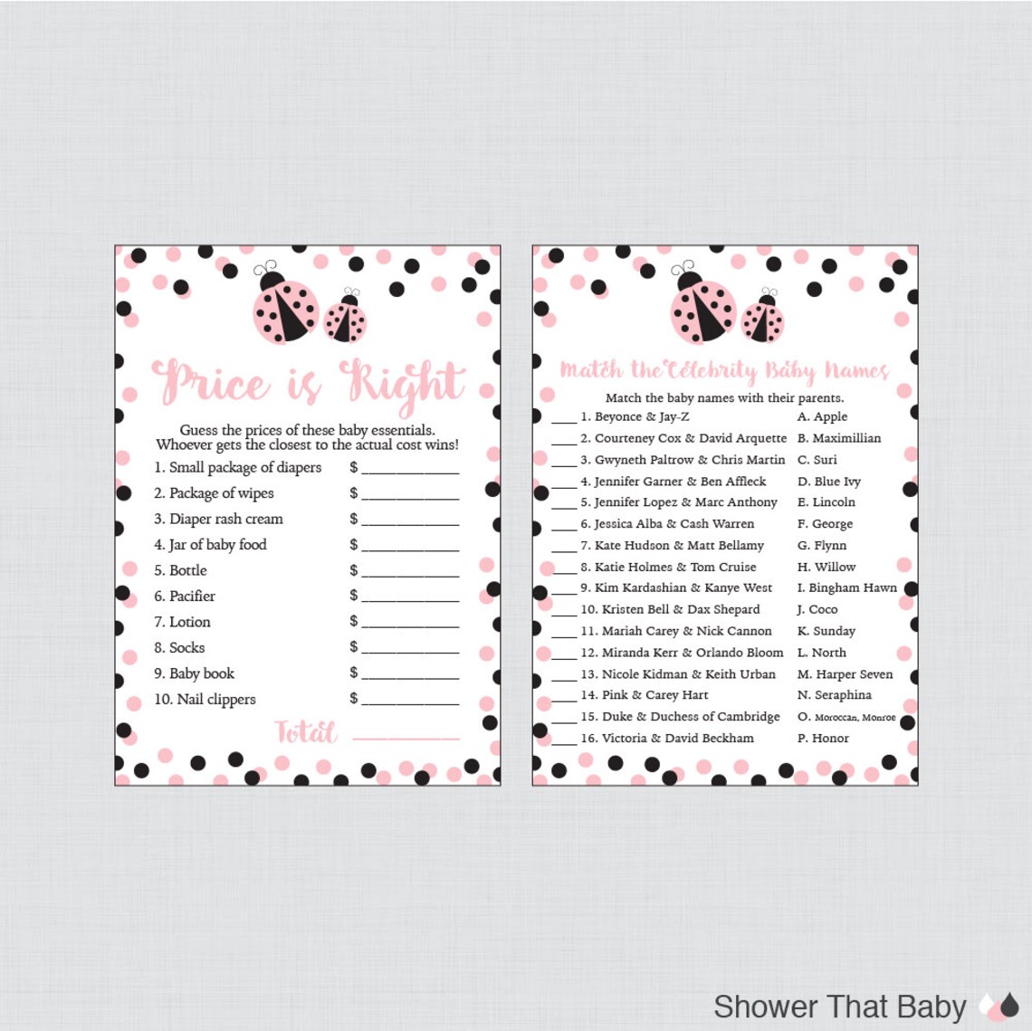 Ladybug Baby Shower Games Package Seven Printable Games: - Etsy