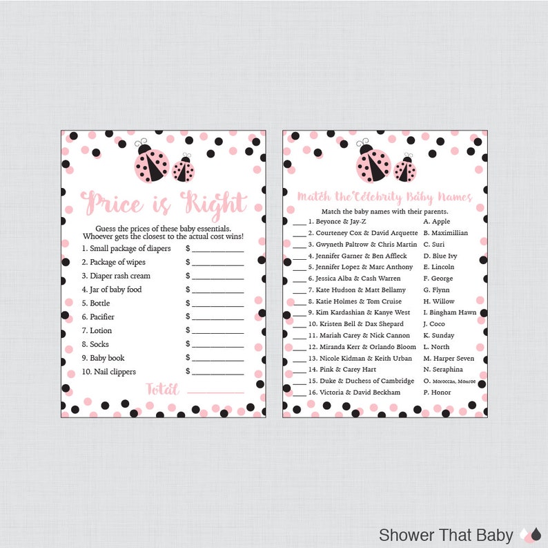 Ladybug Baby Shower Games Package Seven Printable Games: - Etsy