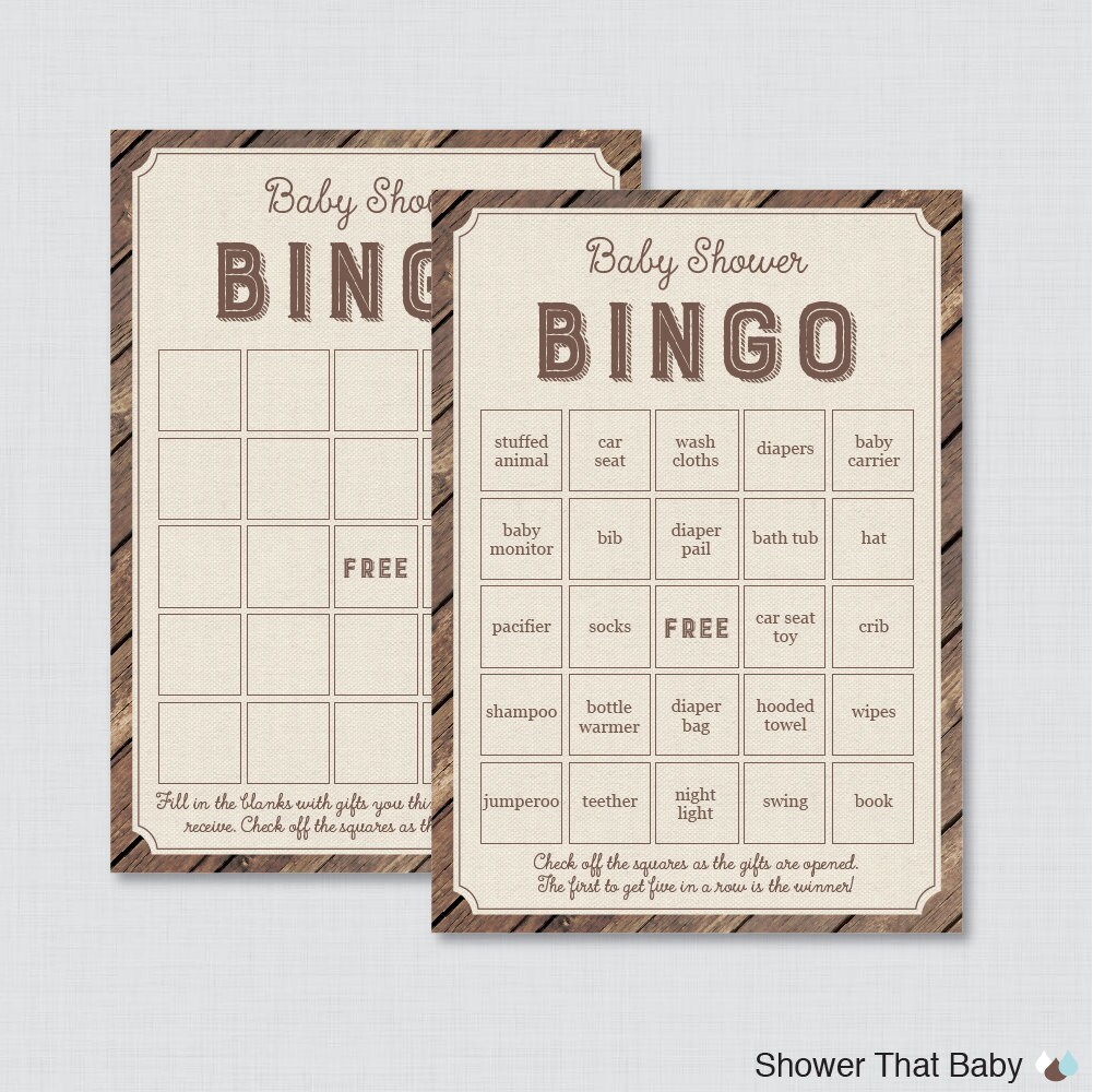 Rustic Baby Shower Bingo Cards Printable Blank Bingo Cards Etsy