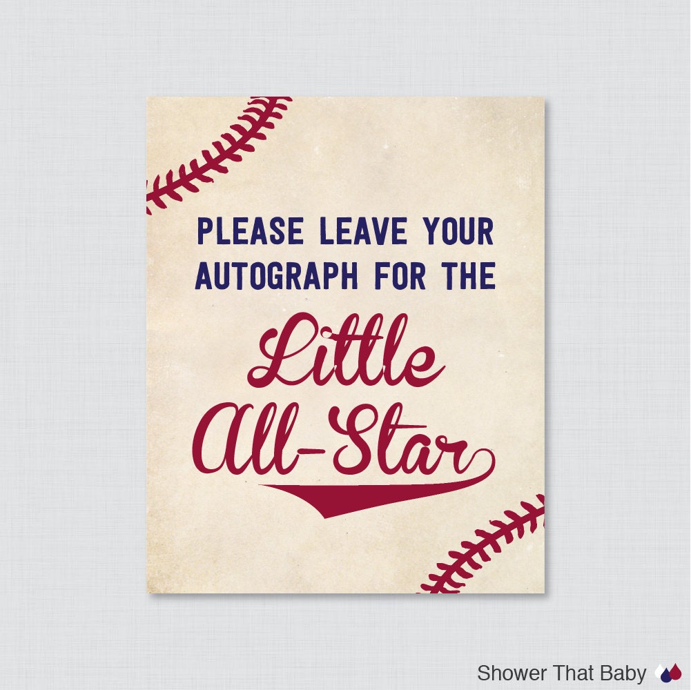 Leave Your Autograph for the Little All-Star Sign OR Little Slugger - Printable Vintage Baseball Autograph Sign, Baby Shower Sign - 0027