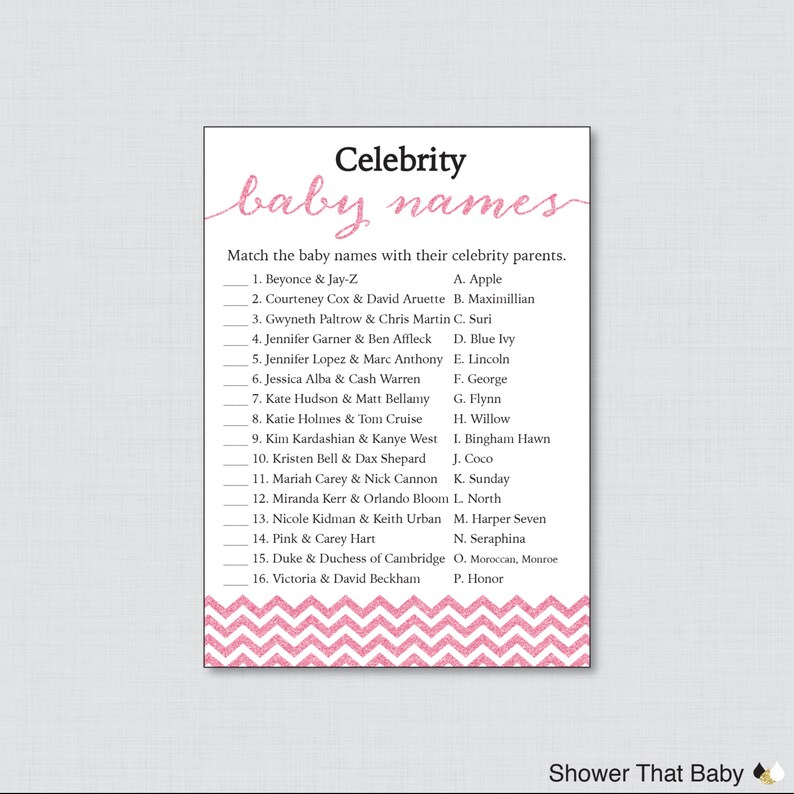 Celebrity Baby Shower Game Printable Celebrity Baby Name | Etsy