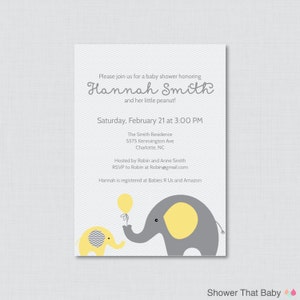 Elephant Baby Shower Invitation Printable or Printed Invite - Elephant Baby Shower Invites in Yellow and Gray and Chevron Baby - 0024-Y