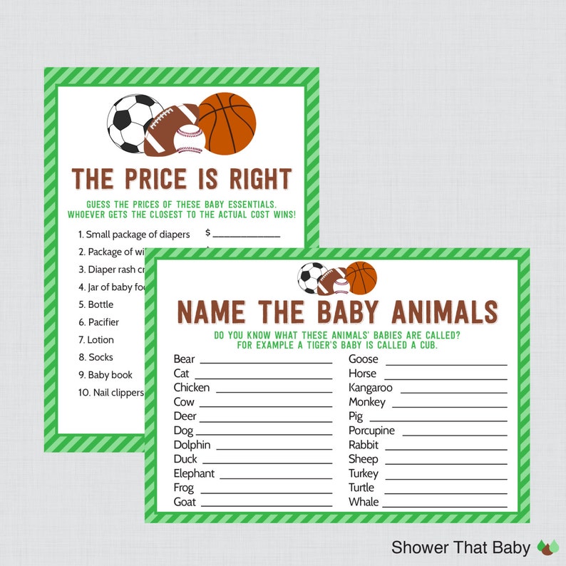 Sports Themed Baby Shower Games Package With Seven Printable Etsy
