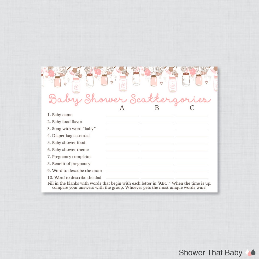 Pink Mason Jar Baby Shower Scattergories Game Printable - Etsy Ireland Pink Mason Jar Baby Shower Scattergories Game Printable - Etsy Ireland