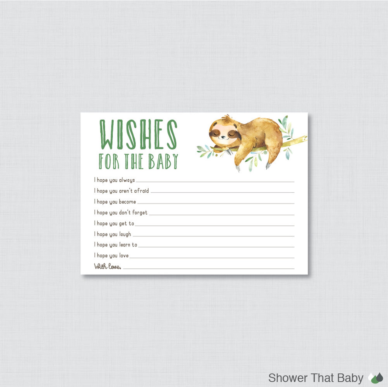 Sloth Wishes for Baby Baby Shower Activity Printable Sloth | Etsy