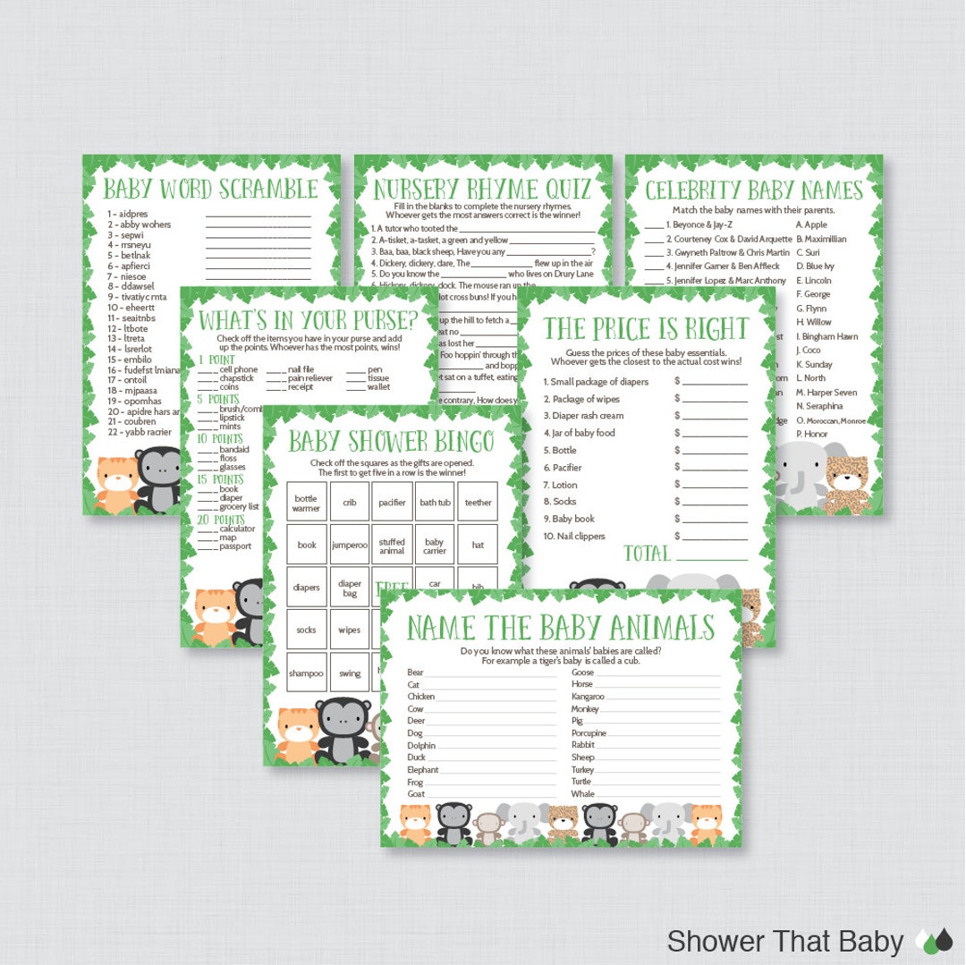 Jungle Theme Baby Shower Games Package Seven Printable - Etsy