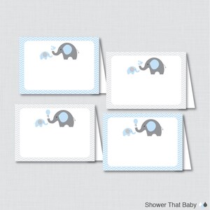Printable Blue Elephant Food Tent Labels Cards or Place Cards - Printable Instant Download - Blue Gray Elephant Food Tent Cards - 0024-B