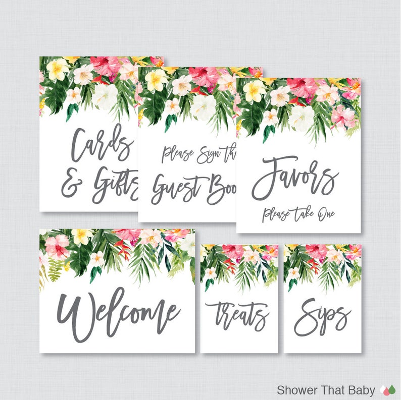 Printable Tropical Baby Shower Table Signs SIX Signs | Etsy