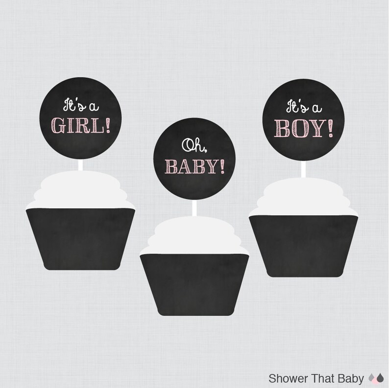 Pink Chalkboard Baby Shower Cupcake Toppers and Cupcake Etsy