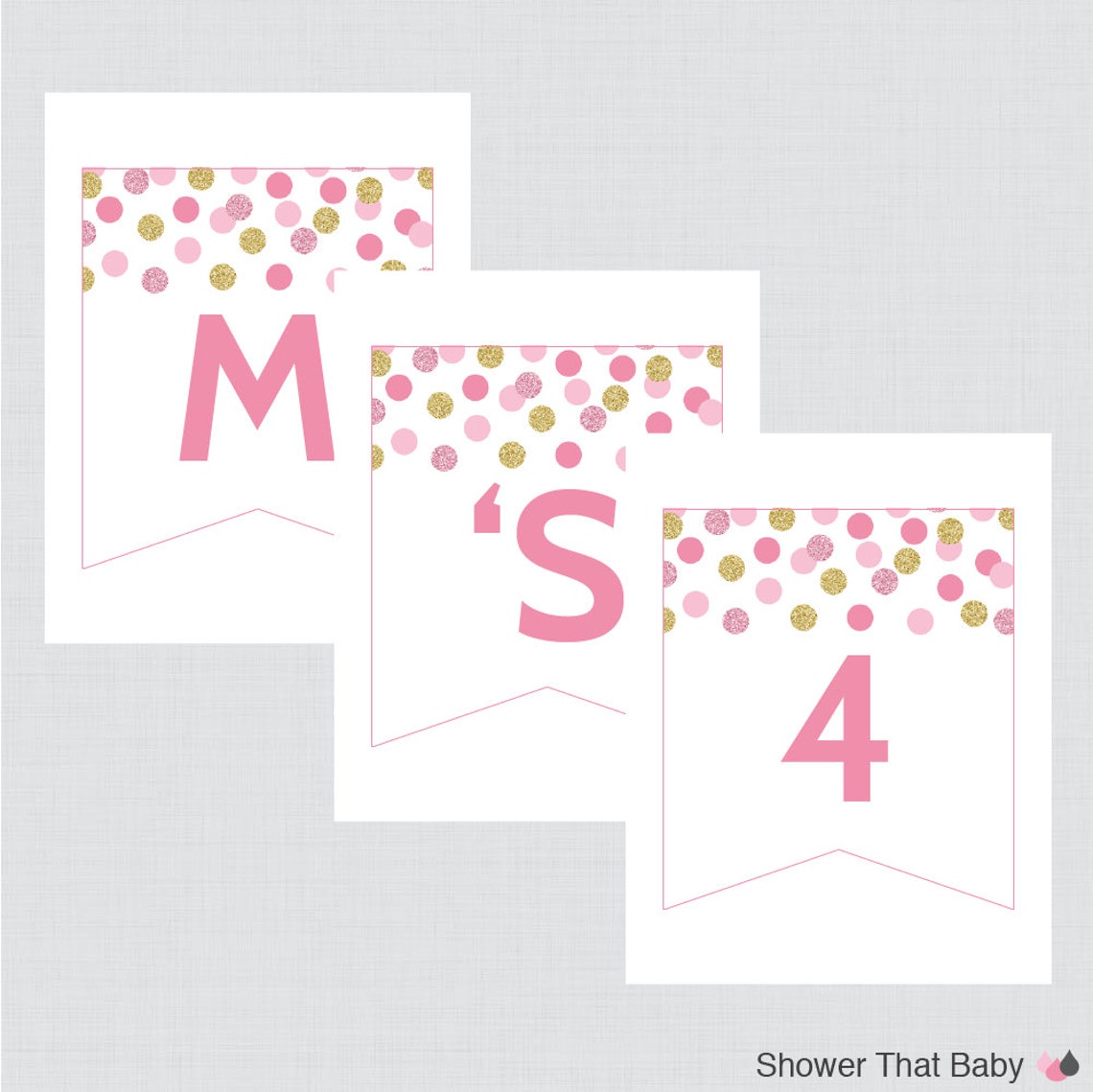 Printable Pink and Gold Baby Shower Banner Gold Glitter Dot - Etsy