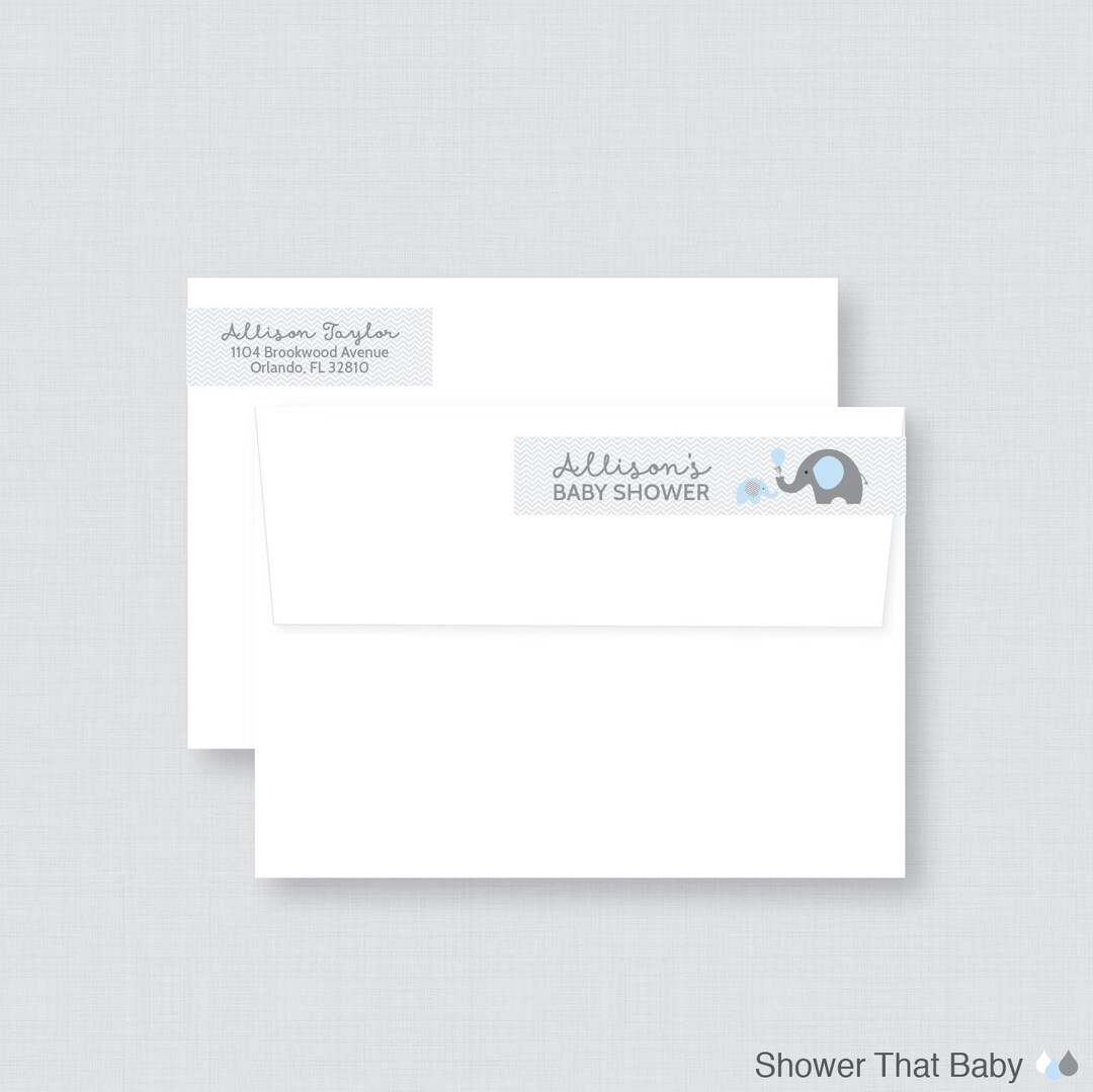 Blue Elephant Wraparound Return Address Labels Printed Elephant Baby ...