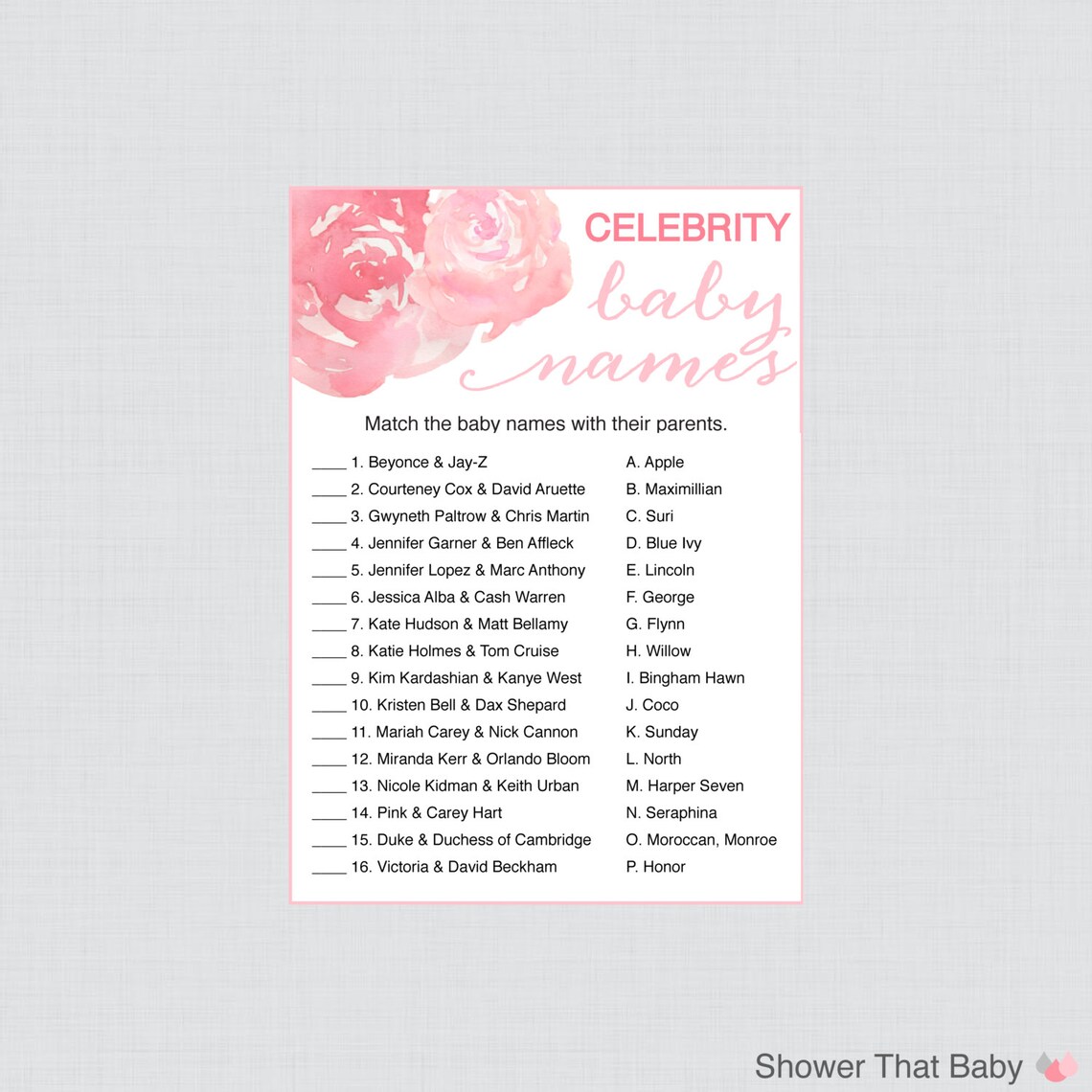 Celebrity Baby Shower Game Printable Celebrity Baby Name - Etsy