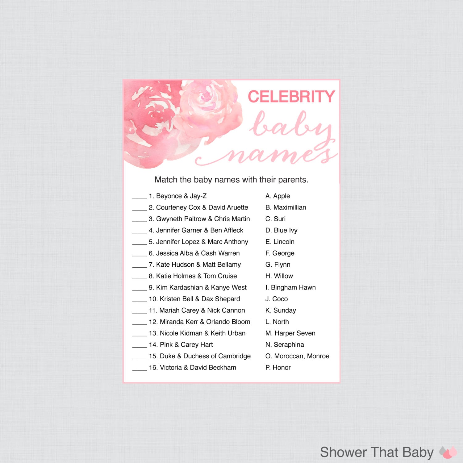 Celebrity Baby Shower Game Printable Celebrity Baby Name - Etsy