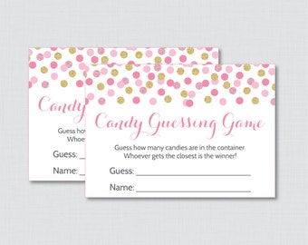 Pink and Gold Baby Shower Candy Guessing Game Printable - Guess How Many Candies, M&Ms, Jelly Beans, etc Activity - Instant Download 0008-p