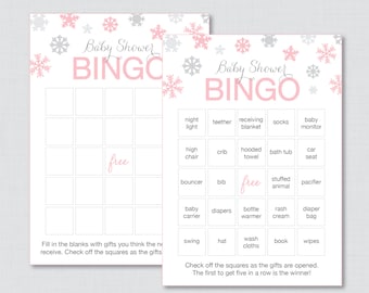 Winter Baby Shower Bingo Cards Printable - Prefilled Bingo Cards AND Blank Cards - Instant Download - Winter Wonderland Bingo Pink - 0004