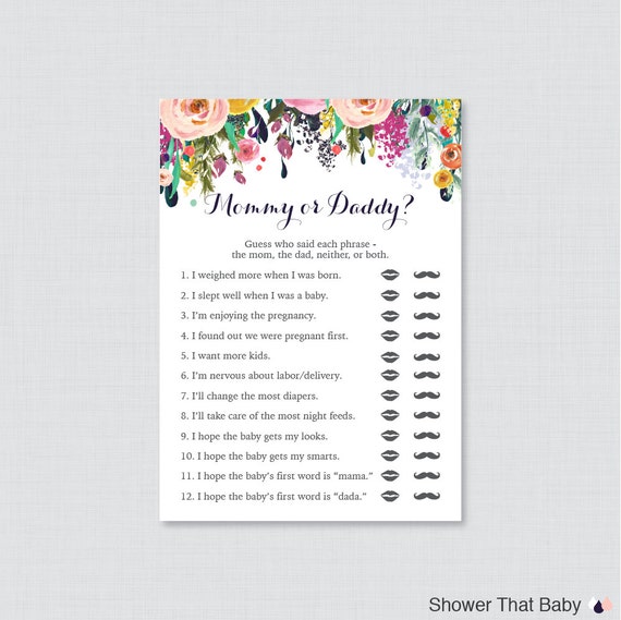 Floral Mommy Or Daddy Baby Shower Quiz Baby Shower He Said Etsy