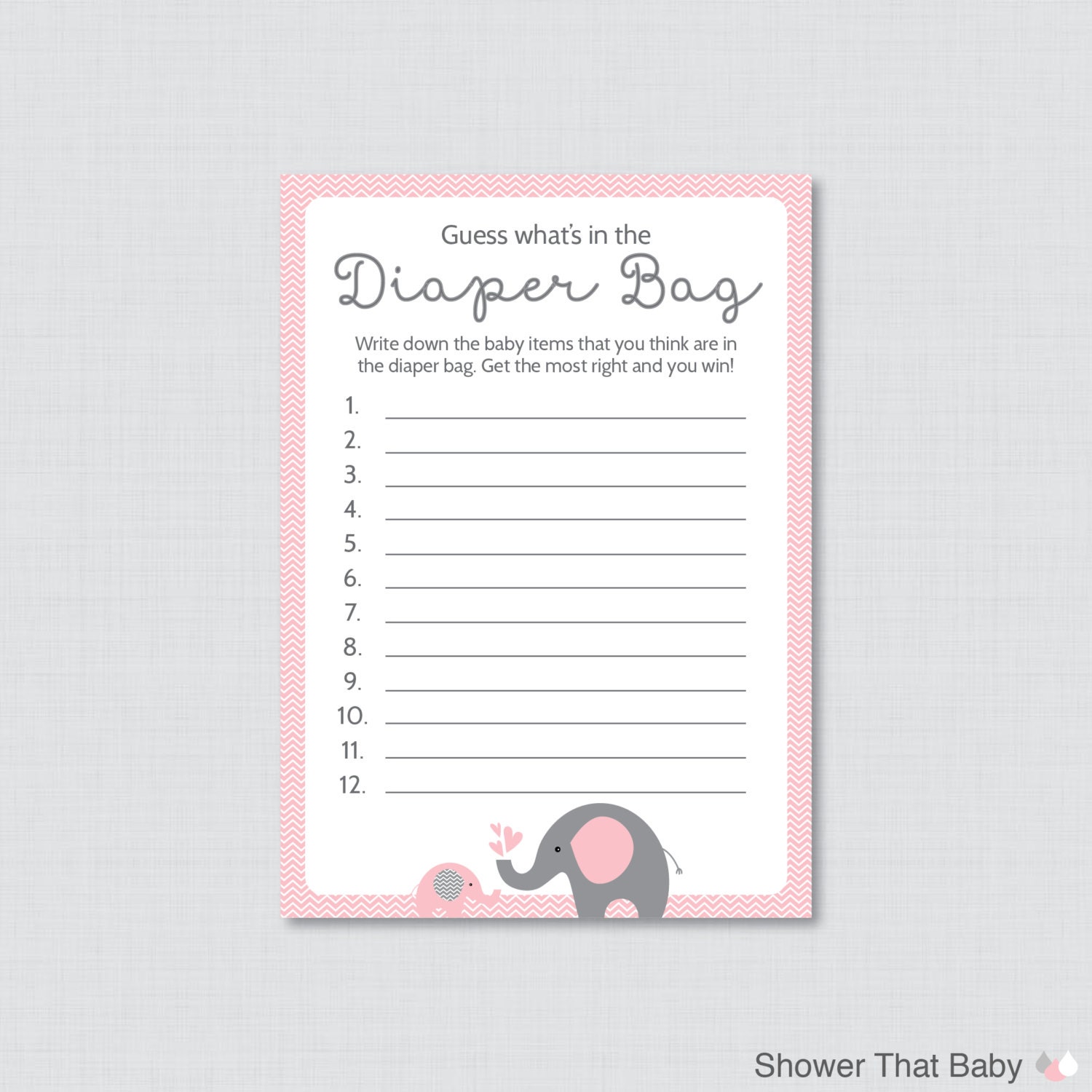 Elephant Baby Shower Diaper Bag Game Guess What's in the Etsy