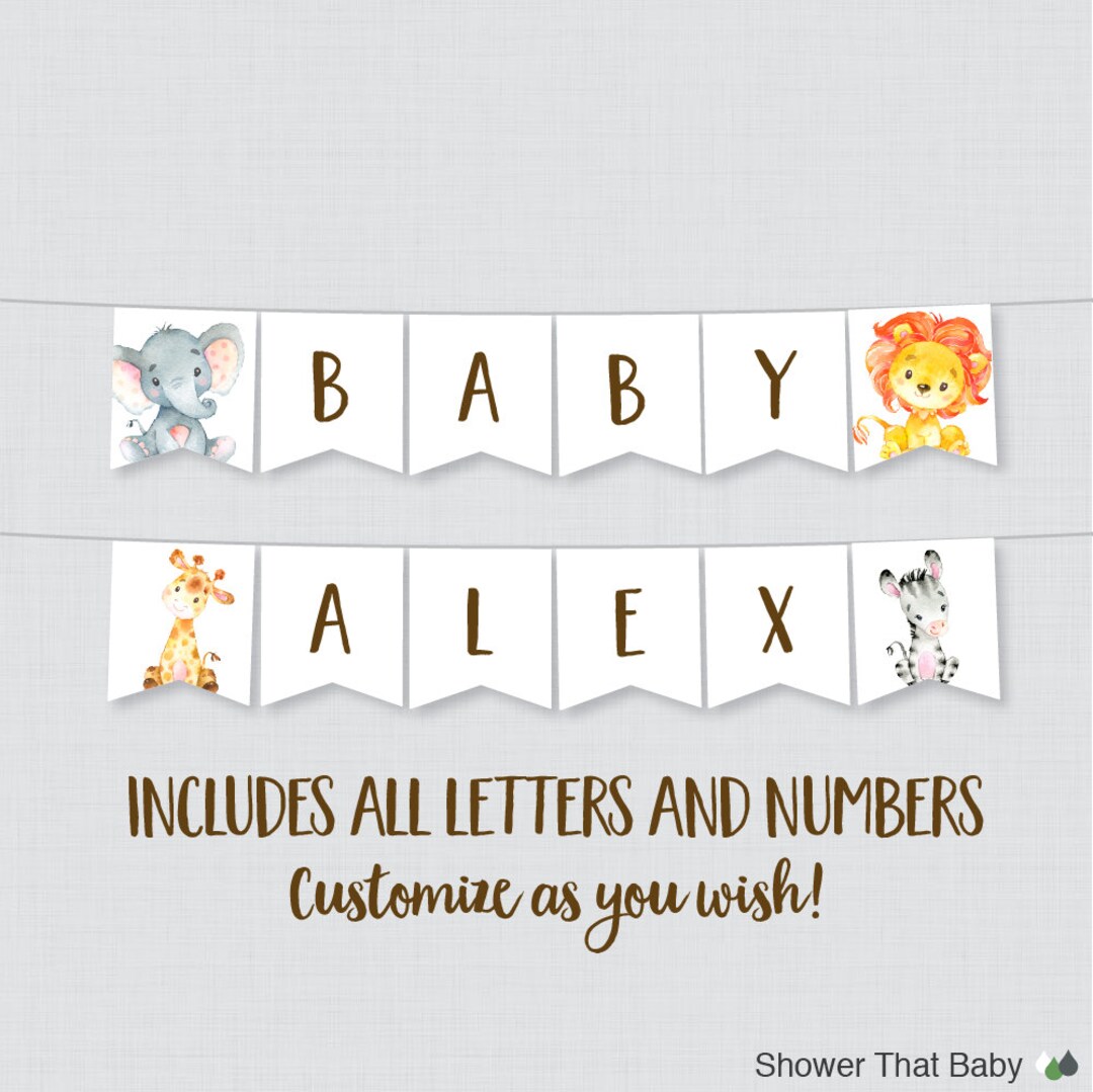 Printable Safari Theme Baby Shower Banner - Safari Animal Baby Shower ...