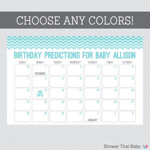 Baby Birthday Predictions Printable Chevron Baby Shower Calendar Birthday Guess the Birth Date Poster - Ombre Chevron bild 1