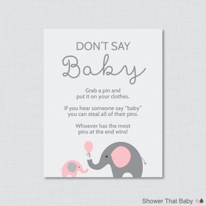 Don't Say Baby Baby Shower Game Printable Elephant Don't Say Baby Sign ...