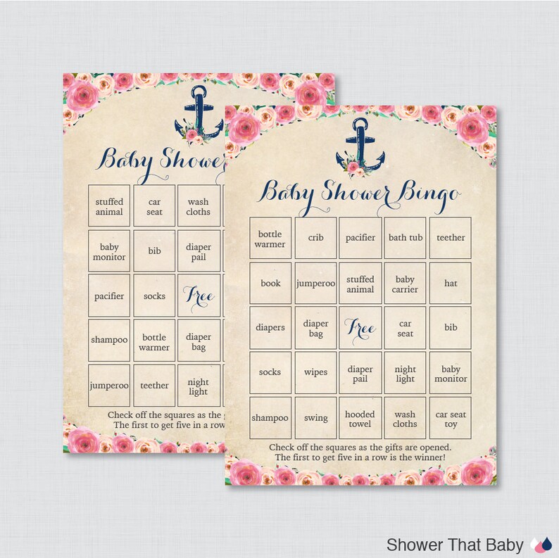 Nautical Baby Shower Bingo Cards Printable Blank Bingo Cards Etsy
