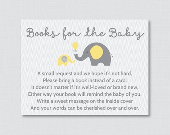 Elephant Baby Shower Bring a Book Instead of a Card Invitation Inserts - Instant Download - Yellow and Gray Neutral Baby Shower - 0024-Y
