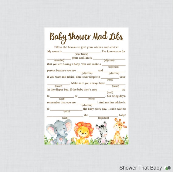Safari Baby Shower Mad Libs Printable Baby Advice Cards Mad - Etsy UK