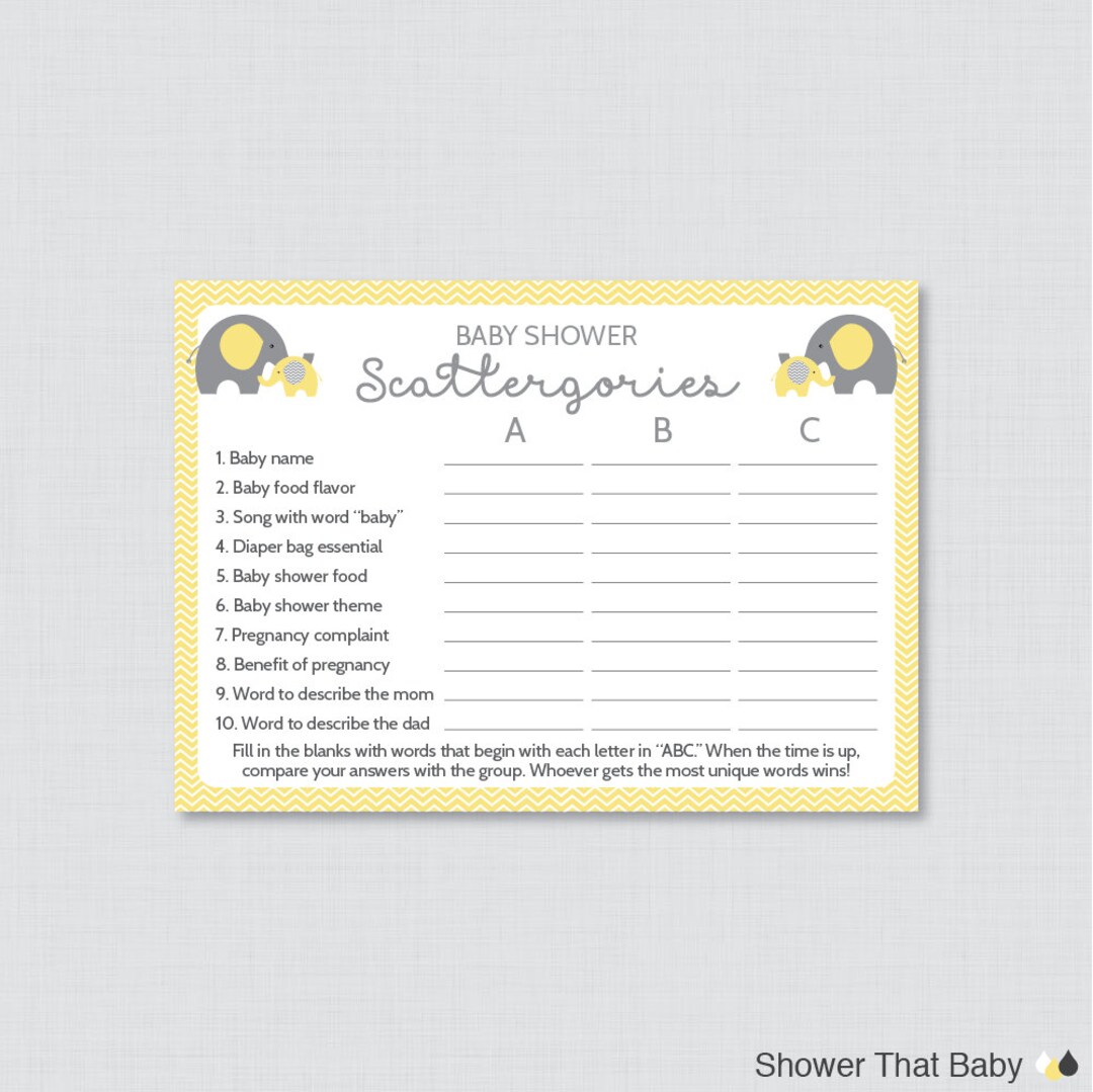 Elephant Baby Shower Scattergories Game Printable Download - Etsy