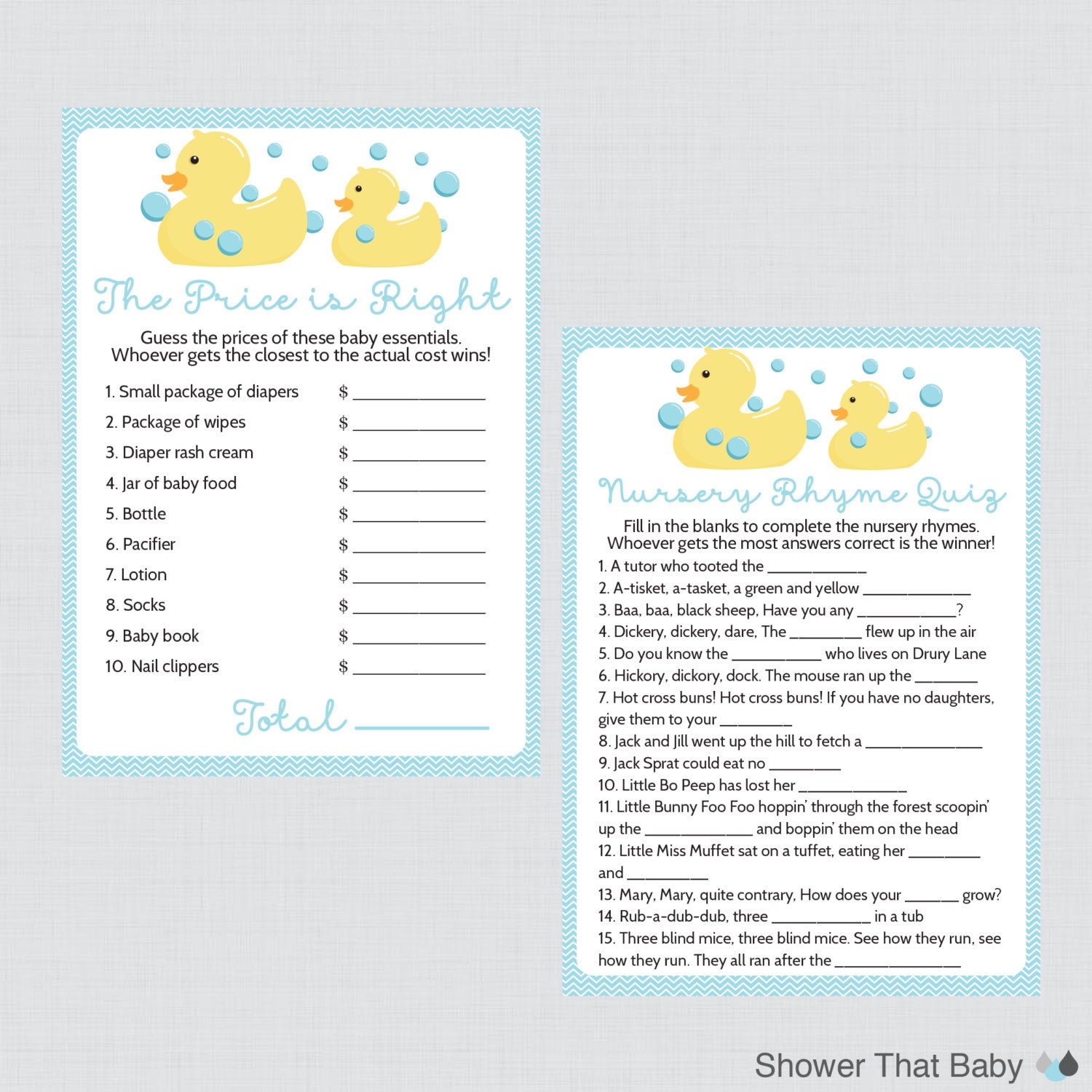 Rubber Ducky Baby Shower Games Package in Blue Seven Etsy