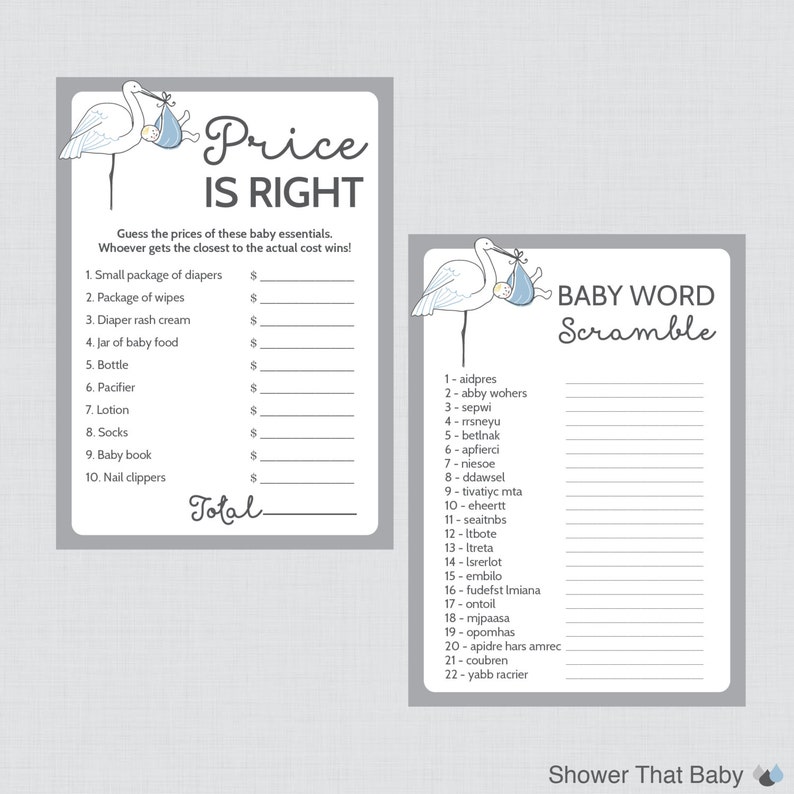 Stork Baby Shower Games Package With Seven Printable Games Etsy