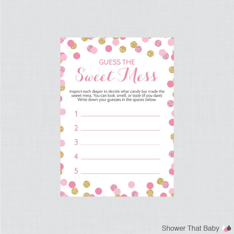 Baby Shower Diaper Game Candy Bar / Baby Shower Game Cards for Guess