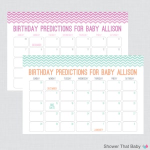 Baby Birthday Predictions Printable Chevron Baby Shower Calendar Birthday Guess the Birth Date Poster - Ombre Chevron bild 3