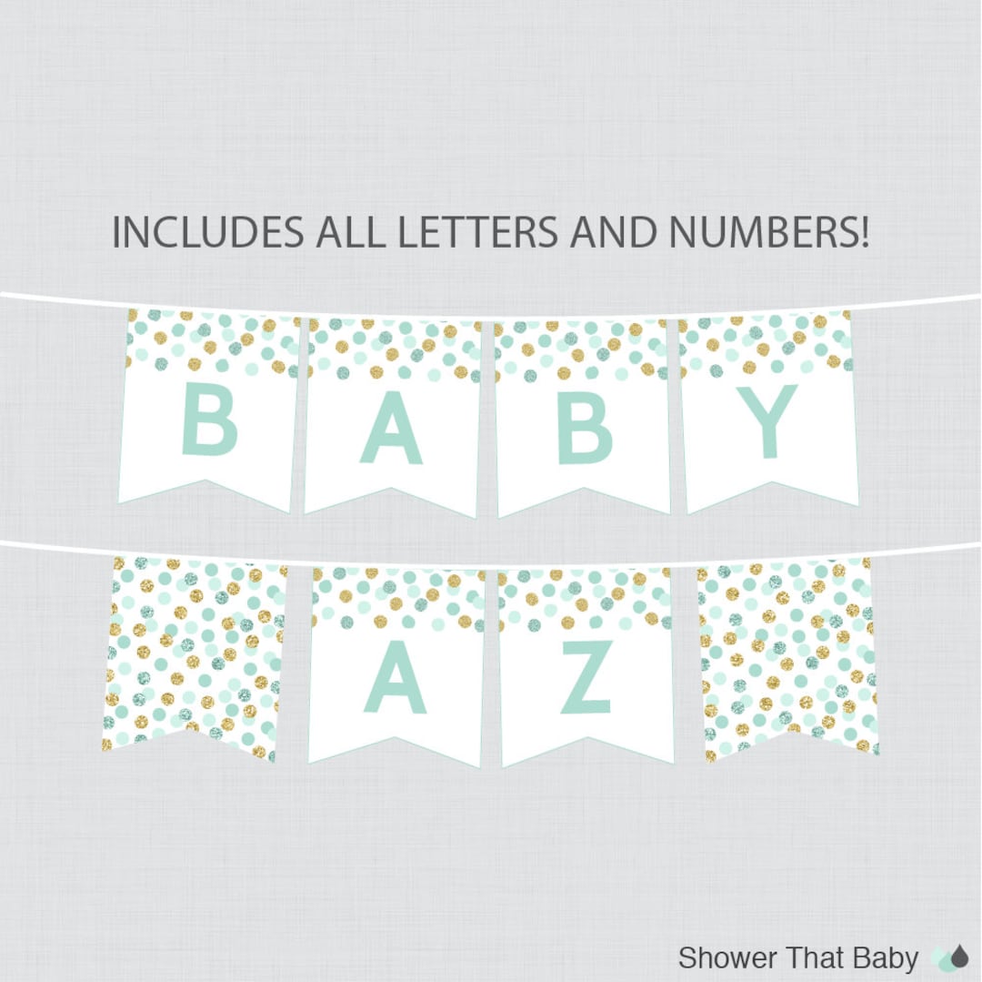 Printable Mint and Gold Baby Shower Banner Gold Glitter Dot - Etsy