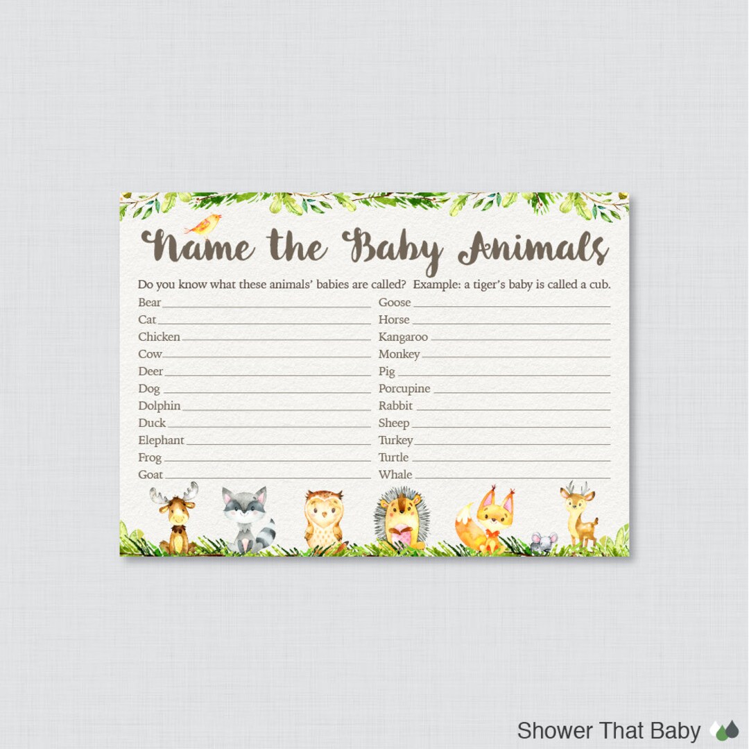 Woodland Animal Baby Animal Name Game Baby Shower Baby - Etsy Ireland
