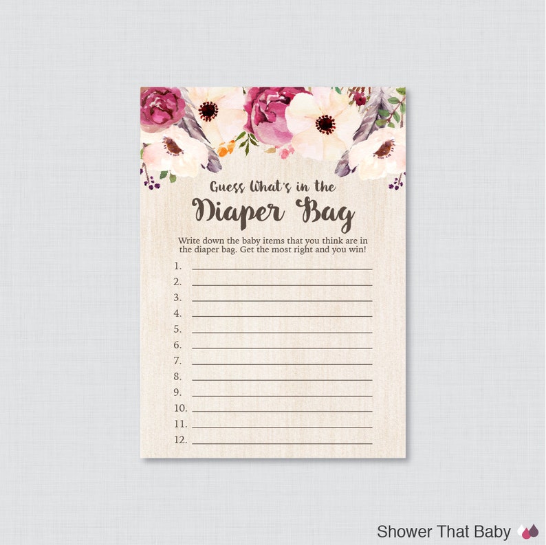 Boho Baby Shower Diaper Bag Game Guess What's in the Etsy