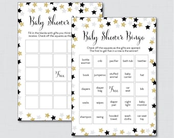 Star Baby Shower Bingo Cards - Printable Blank Bingo Cards AND PreFilled Cards - Black Twinkle Twinkle Little Star Bingo Game - 0028-K