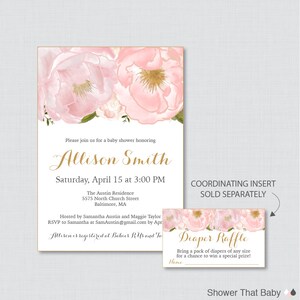 Floral Baby Shower Invitation Printable or Printed Blush Pink and Gold Flower Baby Shower Invites, Elegant Baby Shower Invite Girl 0044 image 3