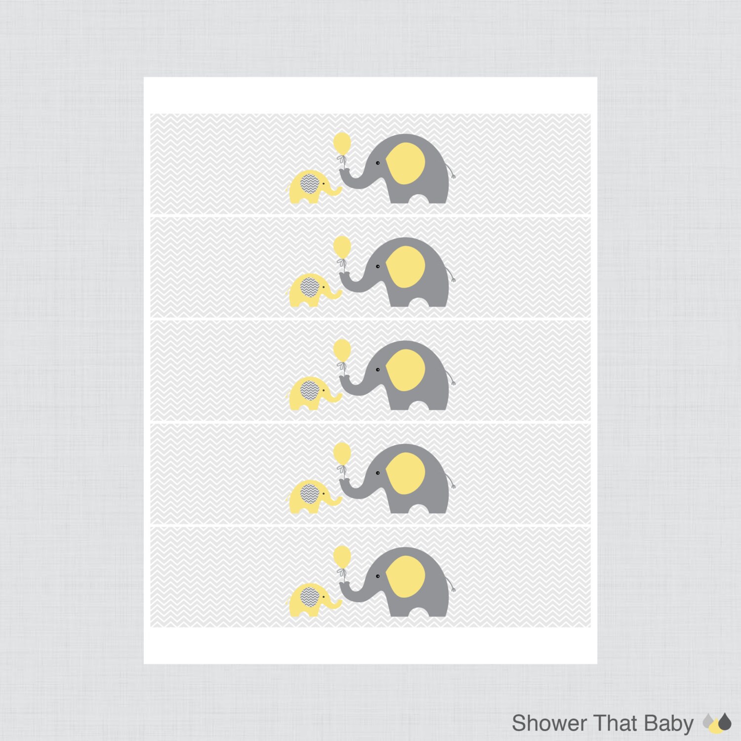 Elephant Water Bottle Labels Baby Shower Printable Yellow Etsy