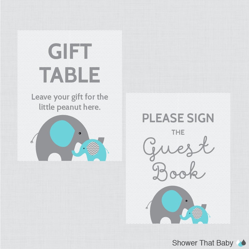 Printable Elephant Baby Shower Table Signs EIGHT Signs Etsy