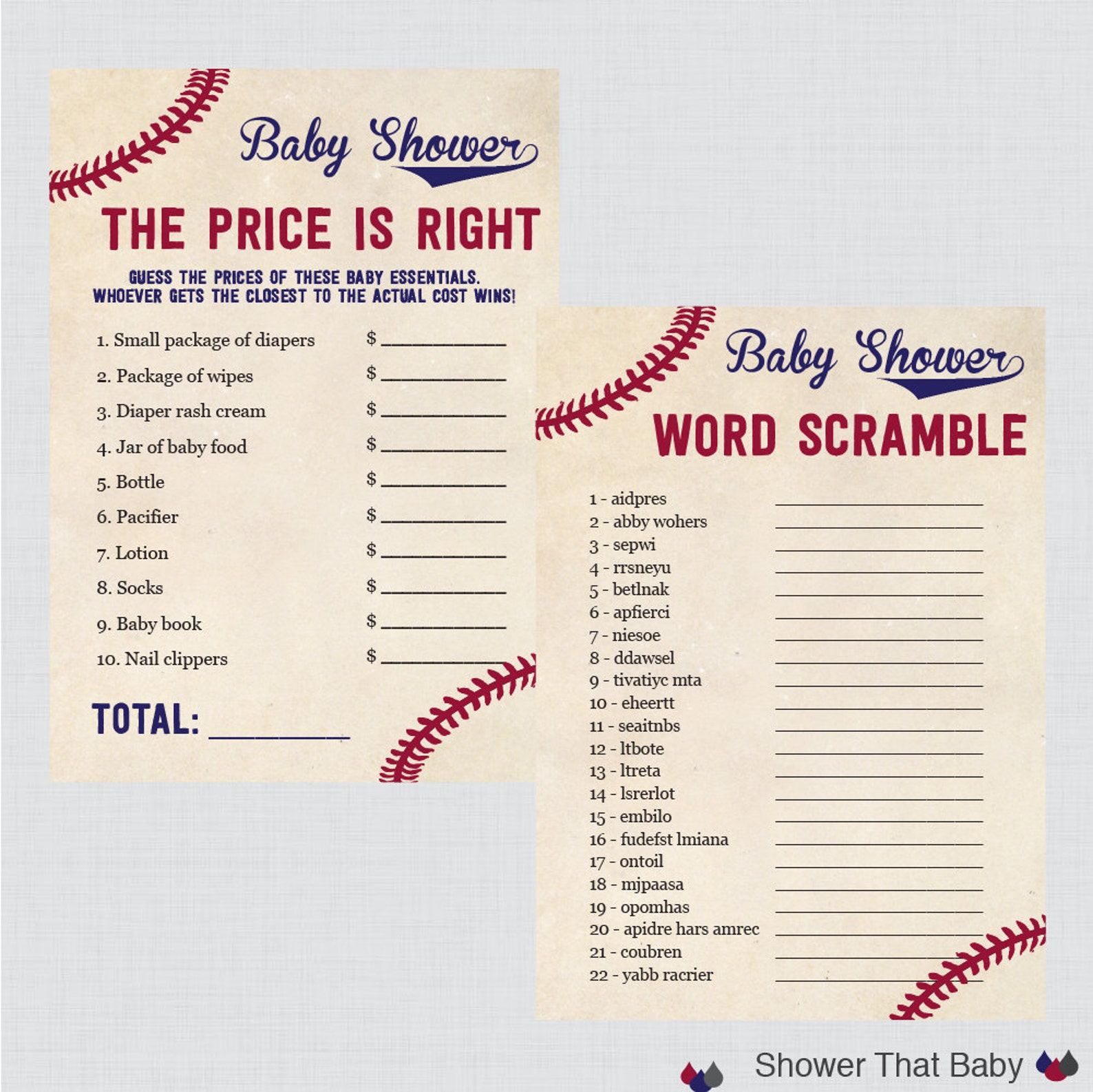 Baseball Baby Shower Games Package Seven Printable Games Etsy