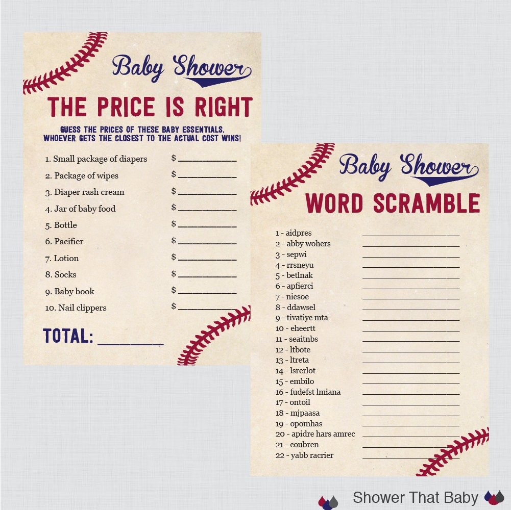 Baseball Baby Shower Games Package Seven Printable Games: - Etsy