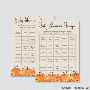 Pumpkin Baby Shower Bingo Cards Printable Blank Bingo Cards AND ...