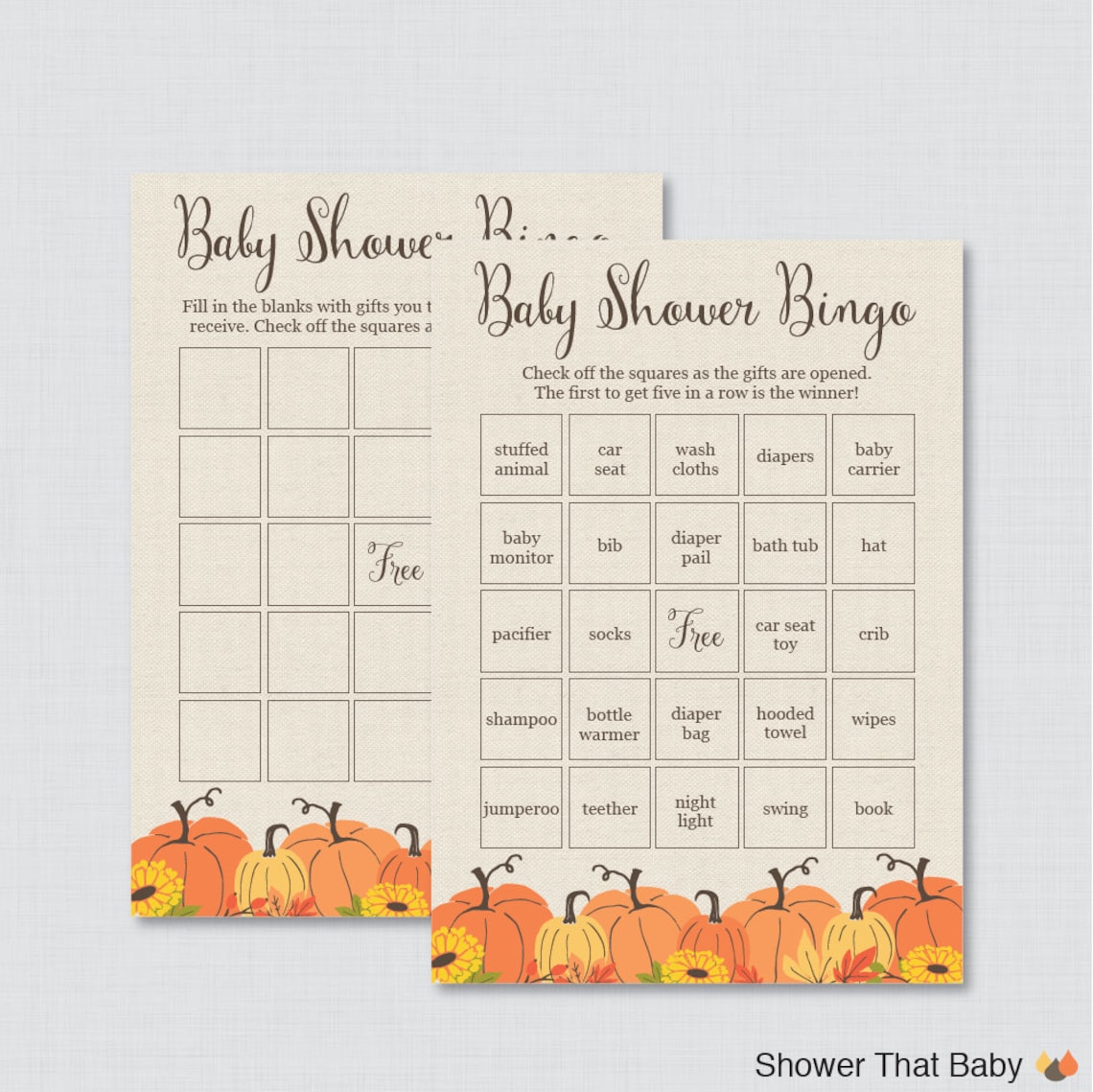 Pumpkin Baby Shower Bingo Cards Printable Blank Bingo Cards - Etsy